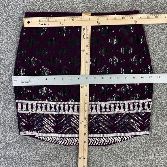 Express Geometric Diamond Print Sequin Bodycon Mini Skirt Purple Black XS - Picture 8 of 8